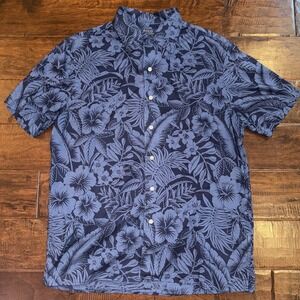 Ralph Lauren Hawaii Shirt Short‎ Sleeve Blue Floral Mens Cotton Size L Slim Fit